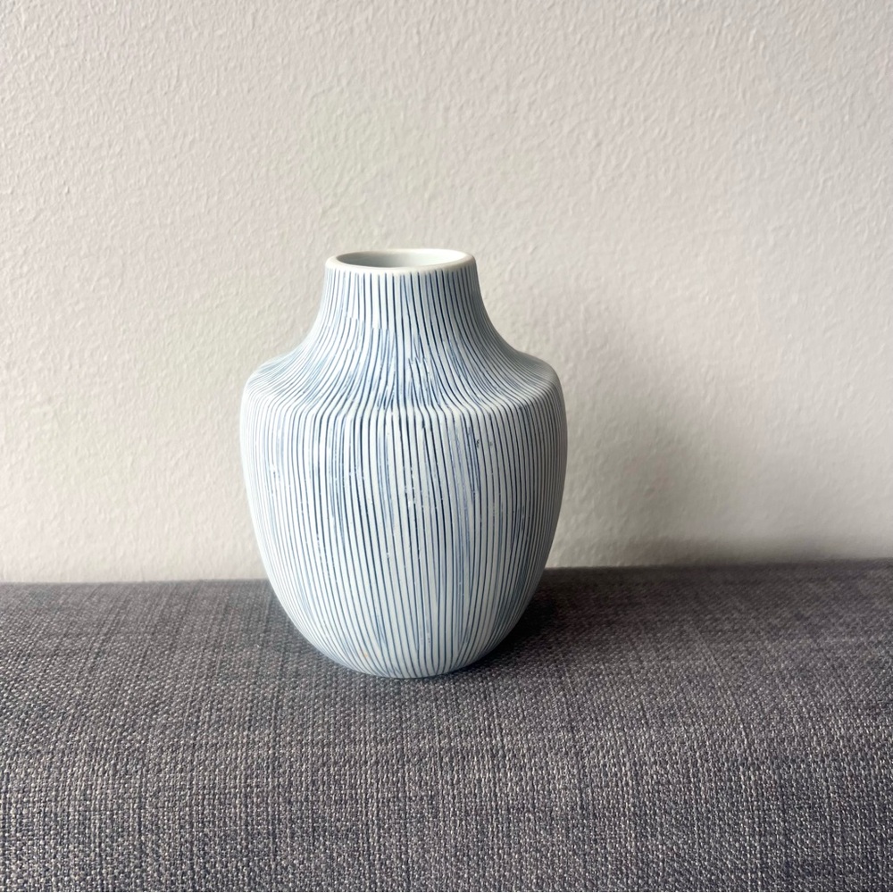Inca mini bud vase Elegant Blue and White Striped porcelain made in Thailand